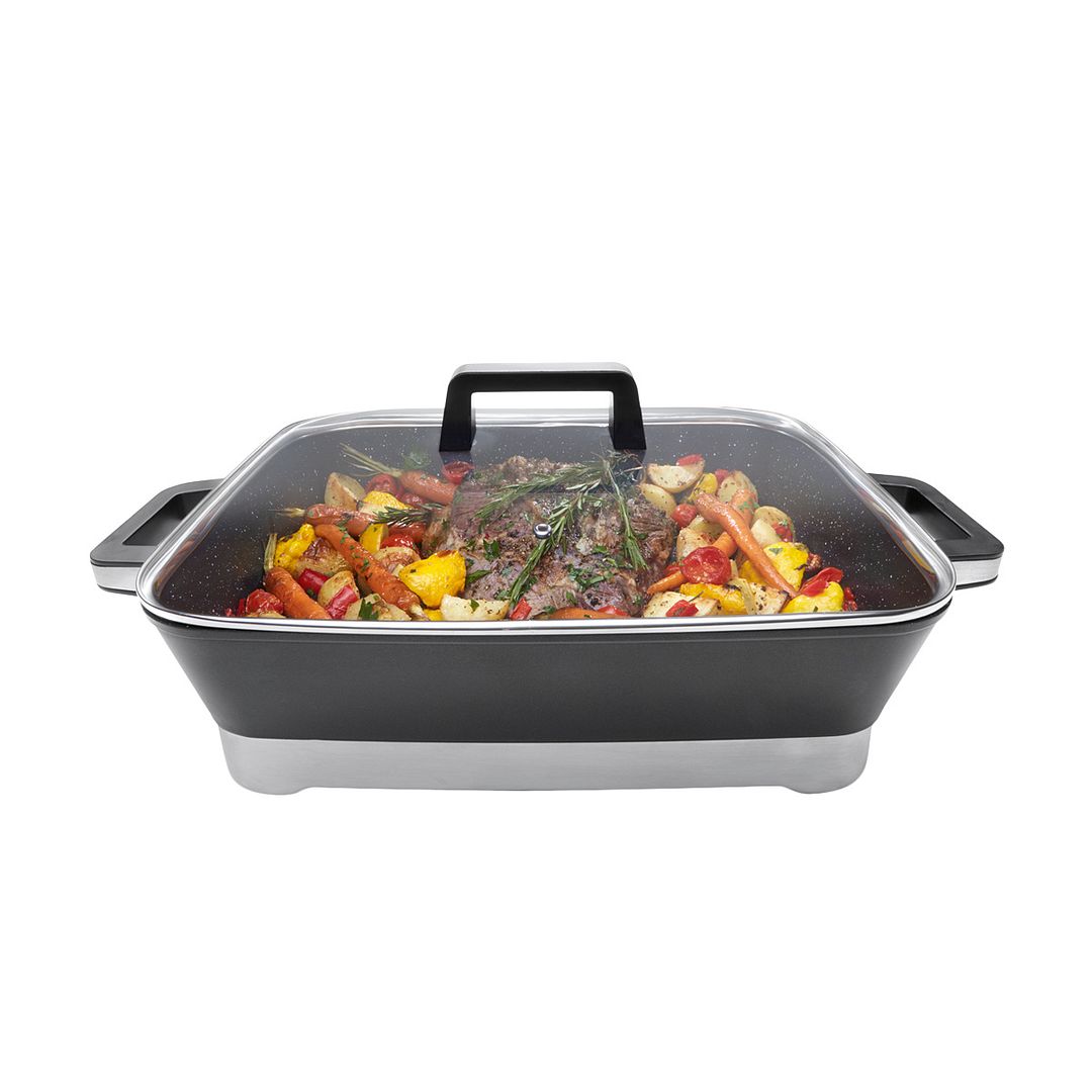 2400W Non Stick Electric Frypan Adjustable Temp Control Pan Glass Lid